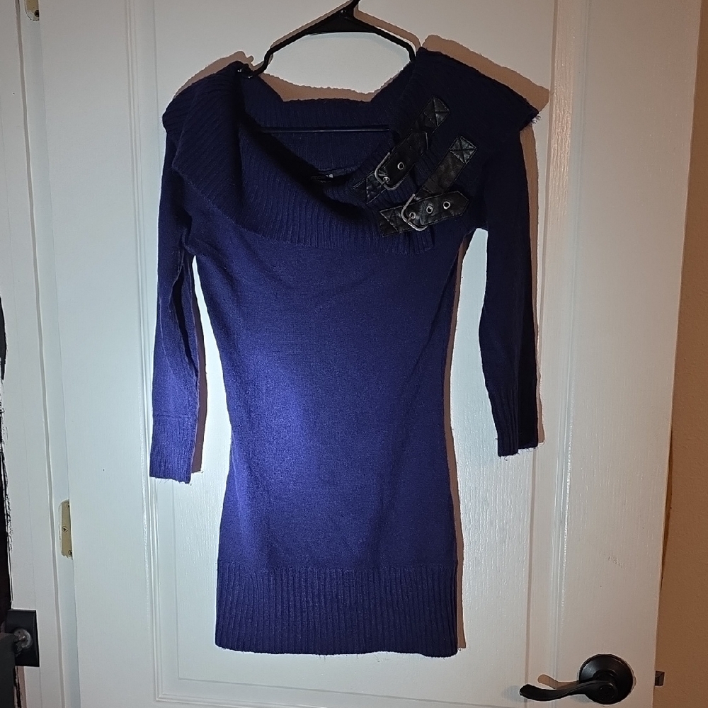 Arden B Navy Knit Dress with Buckle Accent
